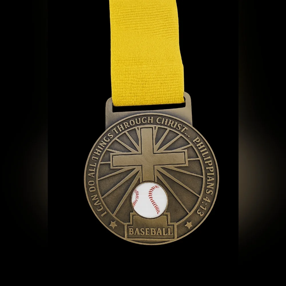 24pc Baseball Real Medals with Yellow Ribbon Bible Verse award